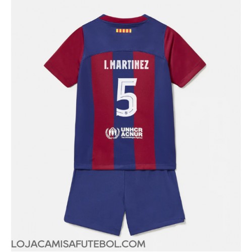 Camisa de Futebol Barcelona Inigo Martinez #5 Equipamento Principal Infantil 2023-24 Manga Curta (+ Calças curtas)
